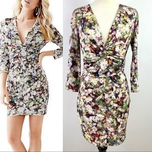Guess Floral plunging v-neck dress